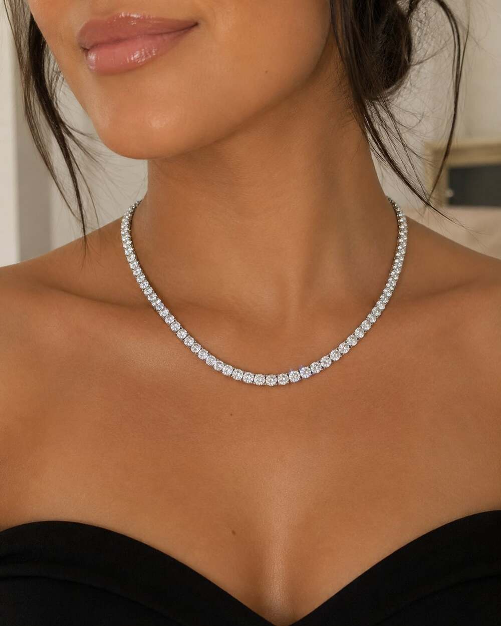 Moissanite 4mm Diamond Simulant 925 Sterling Silver Tennis Necklace